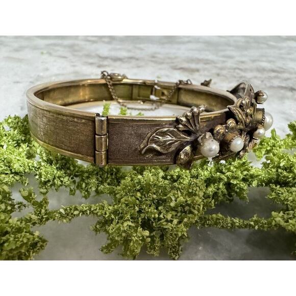 Vintage Original By Robert Elegant Pearl Hinged Cuff Bracelet Rare - Picture 4 of 8